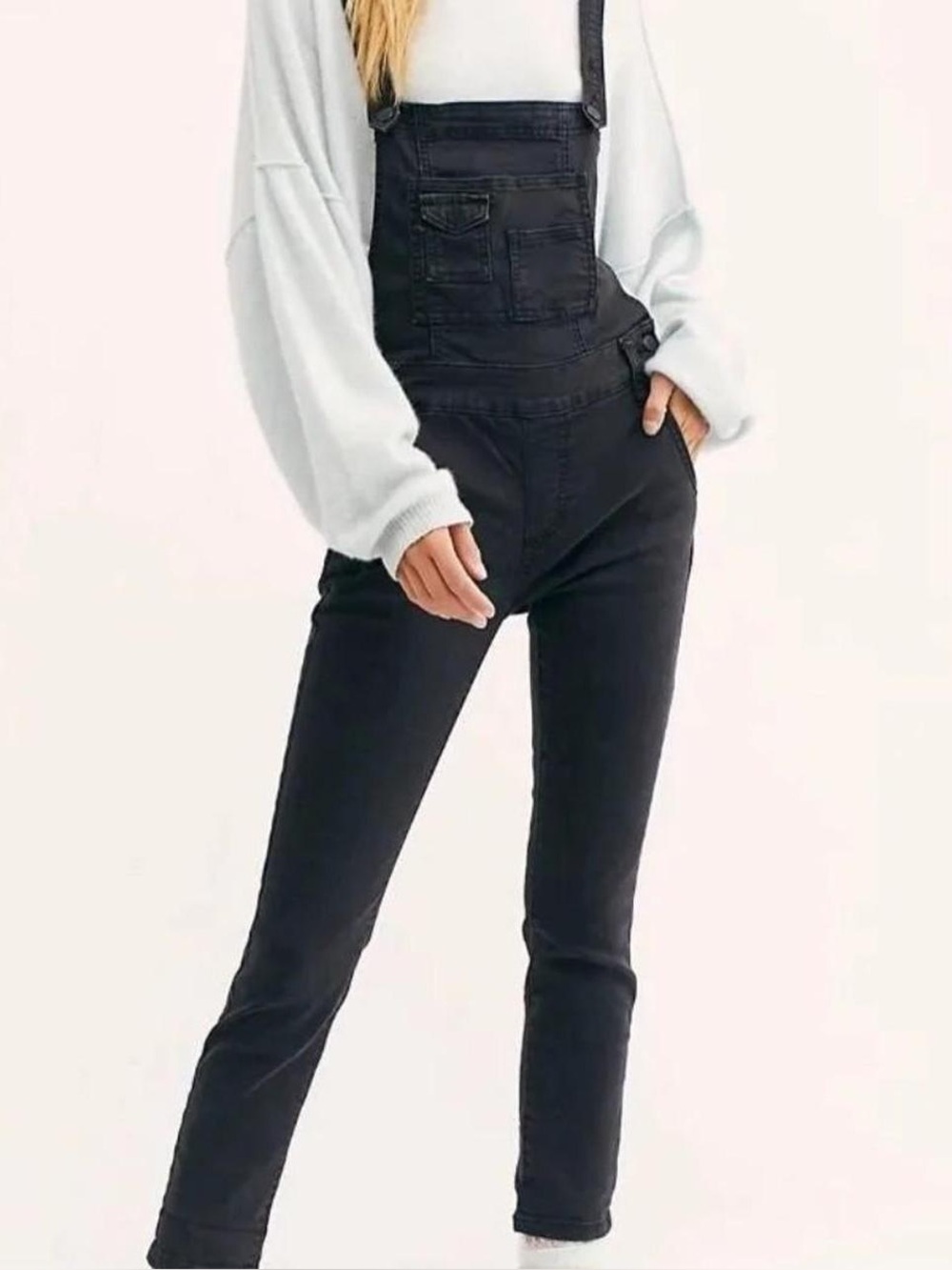 🖤 Free People Eclipse Black Skinny Denim Bib Overalls Women's‎ Size 26